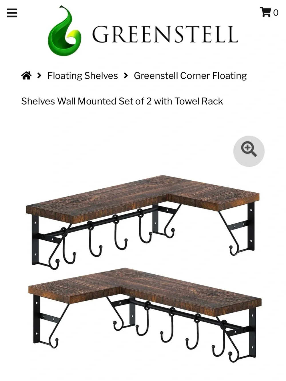Wood and metal set of 2 corner floating shelves